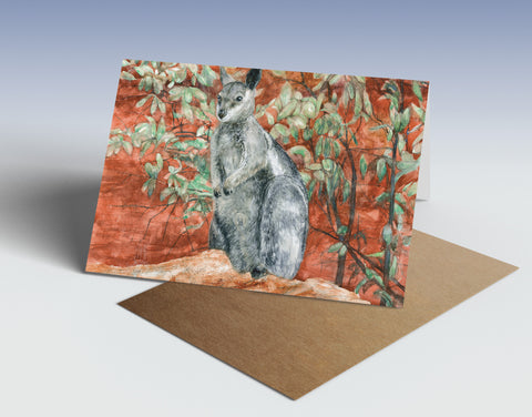 Black-flanked rock-wallaby greeting card