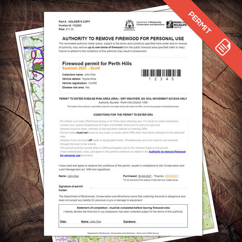 Firewood permit for Perth Hills